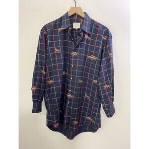 Vtg Equestrian Old Money Preppy Horses Window Pane Plaid Top M Americana Luxury